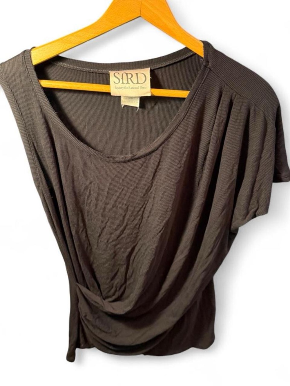 SFRD Scoop Neck Draped Asymmetrical Sleeveless Tee in Black